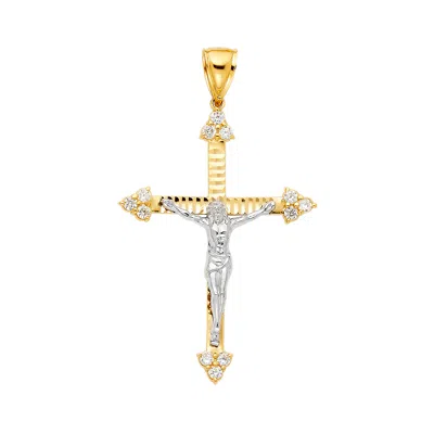 Pre-owned Tgdj 14k Yellow Gold Religious Crucifix Pendant / Height - 52 Mm Width - 37 Mm