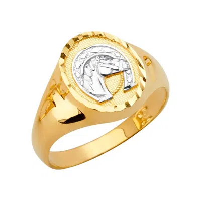 Pre-owned Tgdj 14k Yellow Gold Round Men's Ring W/horse Shoe