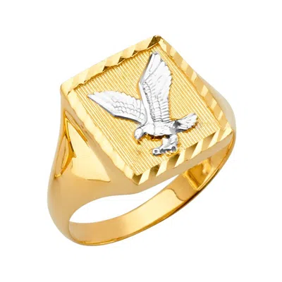 Pre-owned Tgdj 14k Yellow Gold Square Men's Ring W/eagle