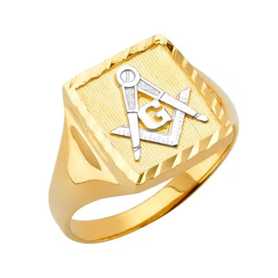 Pre-owned Tgdj 14k Yellow Gold Square Men's Ring W/masonic