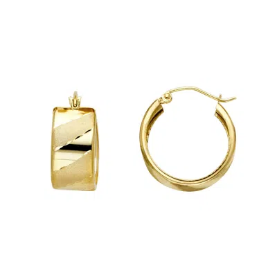 Pre-owned Tgdj 14k Yellow Gold St Wide Diagonal Diamond Cut Hoop Earrings Diameter - 18mm