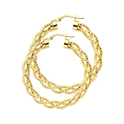 Pre-owned Tgdj 14k Yellow Gold Twisted Hoop Earrings For Women
