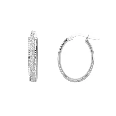 Pre-owned Tgdj 14k Yellow /white Gold 4mm Glitter Oval Hoop Earrings Diameter: 23mm In Two Tone