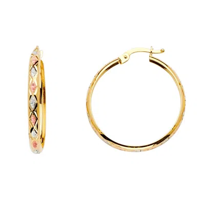 Pre-owned Tgdj Womans 14k Tri Color Gold Hoop Earrings 25 Mm