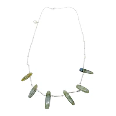 Tg-jewellery By Tamara Gervasio Women's Green / White / Silver Labradorite Tube Link Necklace — Recycled Sterling Silver - One Of A  In Transparent