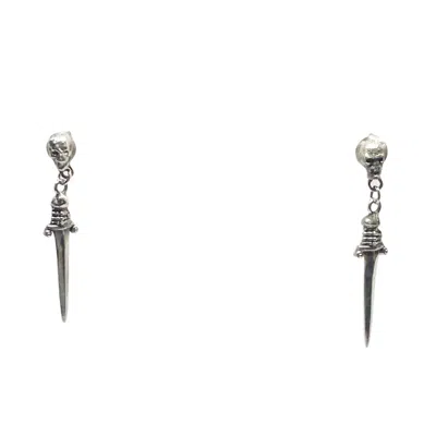 Tg-jewellery By Tamara Gervasio Women's Silver / Black Handmade Skull Dagger Dangle Earrings – Recycled Sterling Silver In Multi