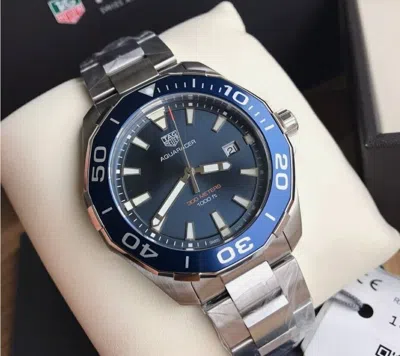 Pre-owned Th Men's Watch Way101c.ba0746 Aquaracer Quartz, 43 Mm, Steel, Sunray Blue Brand