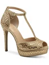 Thalia Sodi Chace Womens Embellished Peep Toe Pumps In Gold