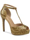Thalia Sodi Chace Womens Embellished Peep Toe Pumps In Gold