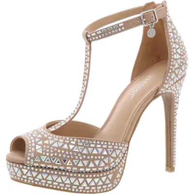 Thalia Sodi Chacey Womens Faux Suede Peep Toe T-strap Sandals In Nude