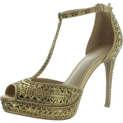 Thalia Sodi Chacey Womens Faux Suede Peep Toe T-strap Sandals In Gold