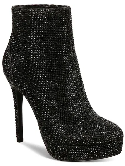 Thalia Sodi Chiara Womens Rhinestone Zip Up Ankle Boots In Blk Glitter Fb