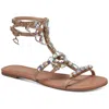 Thalia Sodi Jenesis Womens Rhinestone Faux Leather Gladiator Sandals In Multi