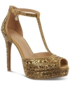 Thalia Sodi Chace Womens Embellished Peep Toe Pumps In Gold