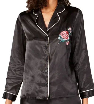 Thalia Sodi Women's Embroidered Long Sleeve Pajama Top In Black