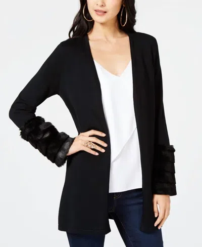 Thalia Sodi Women's Faux Fur Cuff Cardigan In Black