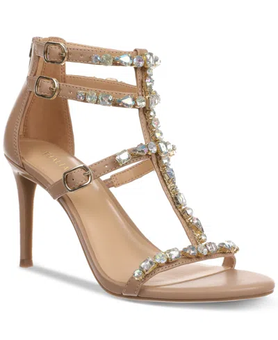Thalia Sodi Shyla Womens Faux Leather Strappy T-strap Sandals In Nude