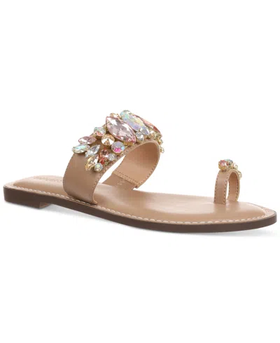 Thalia Sodi Women's Weylin Embellished Flat Sandals In Nude Crystal