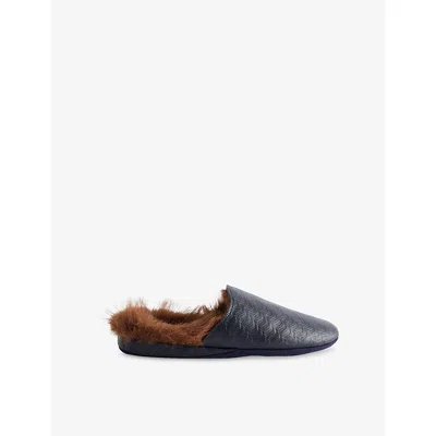 Thames Mens Navy  Baskerville Faux Leather And Fur Slipper Eur 46 / 12 Uk In Blue