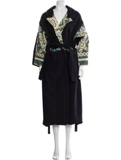 Pre-owned Thank You Have A Good Day Wool Floral Print Coat In Blue