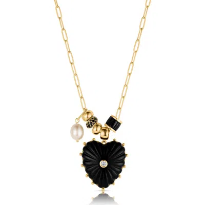 Thatch Soire Blue Lace Agate Heart Pendant Necklace In Onyx