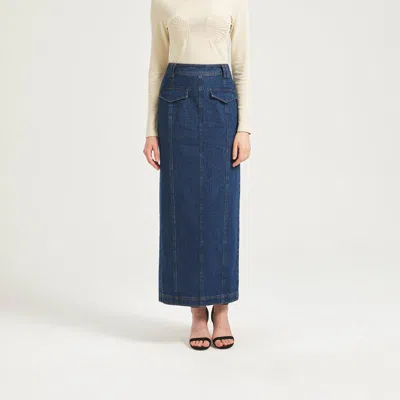 The 28th Rose Sienna Denim Maxi Skirt In Blue