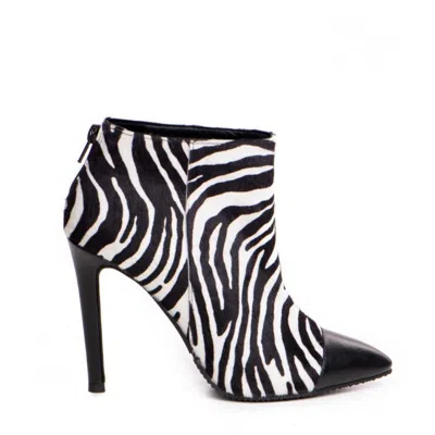 The 5th Element Women's Black / White Emotion Zebra Ankle Boots In Black & White Leather In Multi