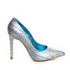 The 5th Element Women's Blue / Gold Bleu-gold Croc-print Leather Stiletto Pumps In Multi