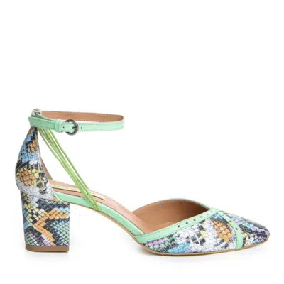 The 5th Element Women's Green Rihanna Shoes In Multicolour Embossed Leather With Mint Accents