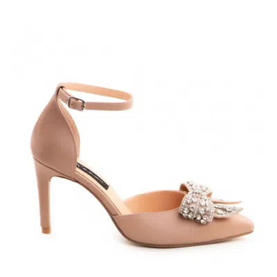 The 5th Element Women's Neutrals Beige Nude Crystal Bow Stiletto In Brown