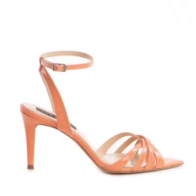 The 5th Element Women's Orange Ana Glossy Coral Leather Heel Sandals