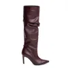 The 5th Element Women's Red / Brown Dune Marsala Ruched High-heel Boots In Brown