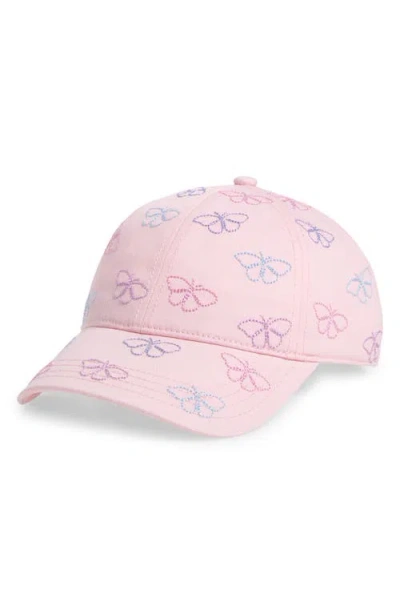 The Accessory Collective Kids' Butterfly Embroidered Baseball Cap In Pink