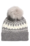 The Accessory Collective Kids' Embellished Fair Isle Pom Beanie In Gray