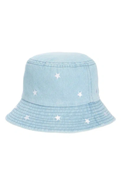 The Accessory Collective Kids' Star Embroidery Denim Bucket Hat In Blue