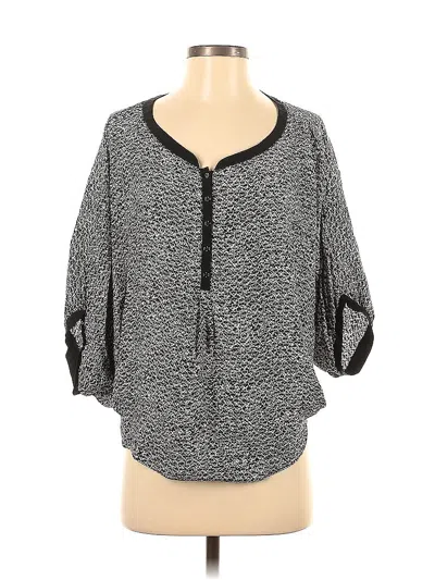 Pre-owned The Addison Story 3/4 Sleeve Silk Top Gray Keyhole Neckline Tops