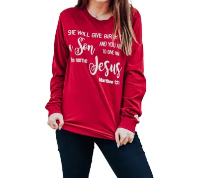 The Addyson Nicole Company Jesus Long Sleeve Tee In Cardinal In Red