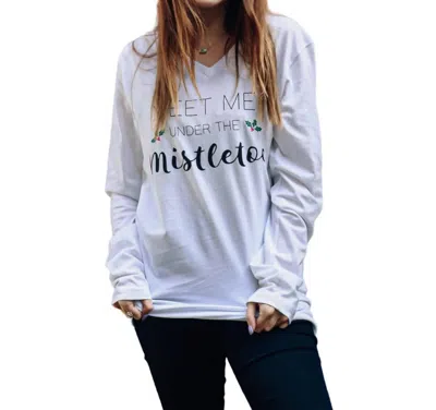The Addyson Nicole Company Meet Me Under The Mistletoe Long Sleeve Tee In White In Blue