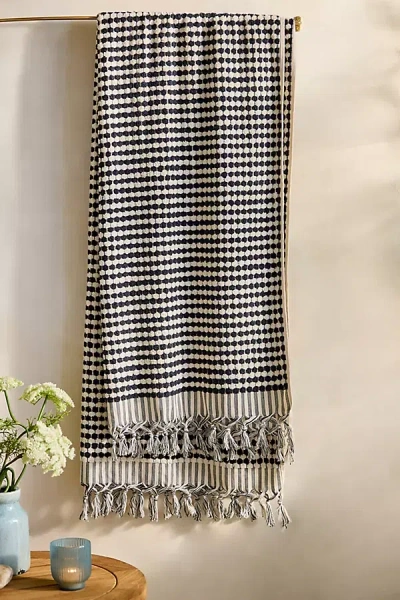 The Adorn Co. Two-tone Textured Cotton Bath Towel In Black