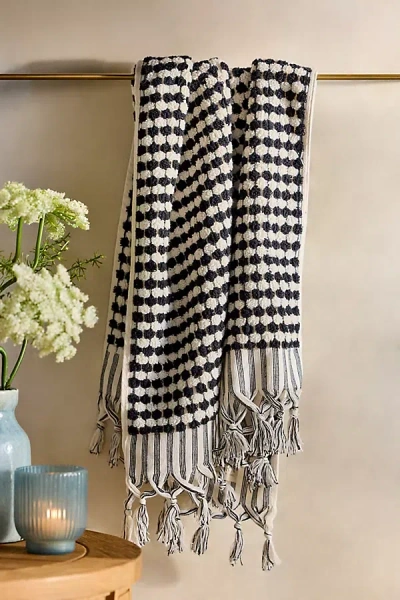The Adorn Co. Two-tone Textured Cotton Hand Towel In Black