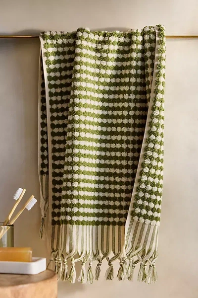 The Adorn Co. Two-tone Textured Cotton Hand Towel In Green