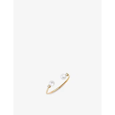 The Alkemistry Womens Yellow Poppy Finch 14ct Yellow-gold Diamond And Pearl Open Ring