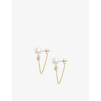 The Alkemistry Womens Yellow Poppy Finch 14ct Yellow-gold Diamond And Pearl Wraparound Earrings