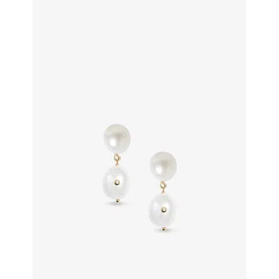 The Alkemistry Womens Yellow Poppy Finch Duo Oval 14ct Yellow-gold Diamond And Pearl Drop Earrings