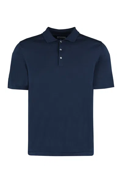The (alphabet) Cotton Knit Polo Shirt In Blue