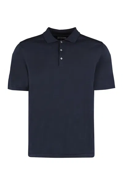 The (alphabet) Cotton Knit Polo Shirt With Side Slit Hemline In Blue