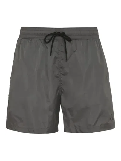 The (alphabet) Drawstring Swim Shorts In Gray
