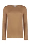 The (alphabet) Silk-cashmere Blend Pullover With Rounded Neck In Brown