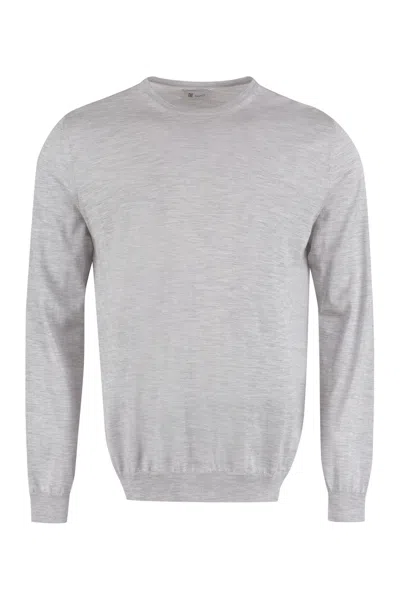 The (alphabet) Crew-neck Extra-fine Wool Sweater With Ribbed Edges In Grey