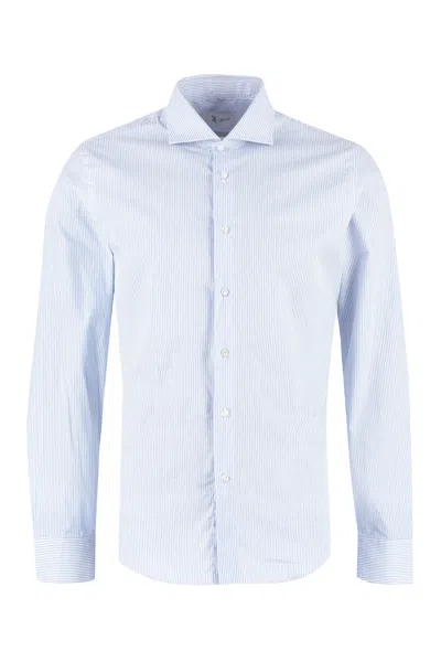 The (alphabet) Striped Cotton Shirt With Rounded Hem In Blue